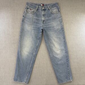 VTG Tommy Hilfiger Jeans Mens 36x32* Blue Relaxed Baggy Tommy Patch Denim 2000s